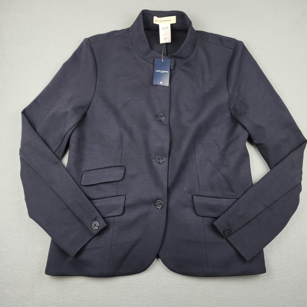 Lucky Brand Jacket Womens Large Blue Knit Blazer Button Front Pockets NWT